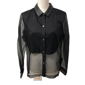 Robert Rodriguez Silk Blouse Top Womens 10 Black Sheer Button‎ Up Modern Urban